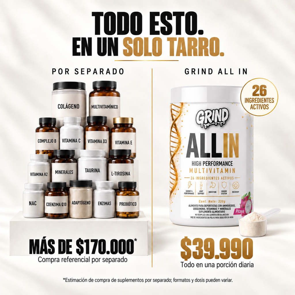 Grind ALL IN | High Performance Multivitamin – 30 Porciones (Sabor Pitaya)